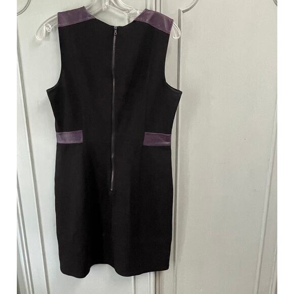 Ali Ro Bodycon Dress Size 10 Black Dress Purple Leather Accent - Picture 2 of 5